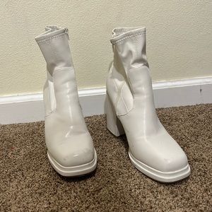 White 3 inch heel boots